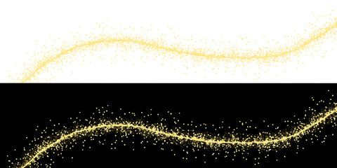 Golden Glitter Trail with Sparkling Particles on Black and White Backgrounds