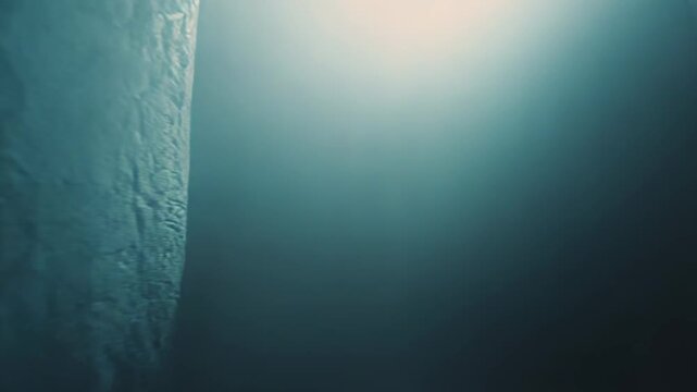 Light beam illuminates a dark, mysterious, and atmospheric tunnel with mist, casting shadows and creating an eerie, conceptual background representing hope, fear, and unknown paths ahead
