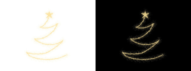 Minimalist Golden Sparkling Christmas Tree Outline with Star on Dual Backgrounds