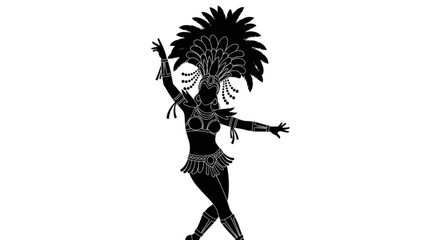 Fototapeta premium Woman in black carnival costume dancing with feathered headdress and decorative outfit