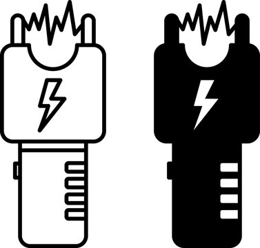 Taser Icons. Black and White Vector Illustrations. Security Tool. Device. Police Concept