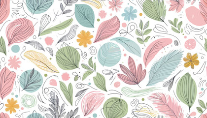 Fototapeta premium seamless floral pattern with soft color flowers leaves outline style
