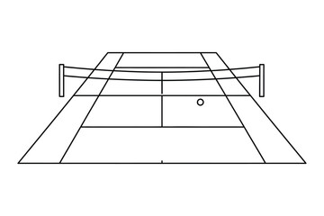 Tennis court line drawing with ball and net