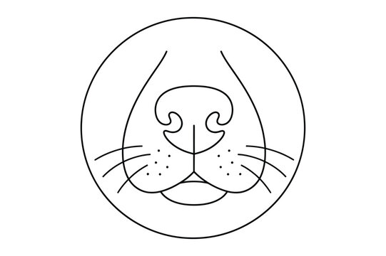 Minimalist dog face outline, simple black and white illustration