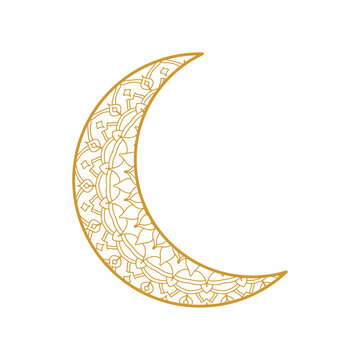 Elegant luxury crescent golden moon illustration, decorative element for Ramadan, and Eid on a transparent png background.