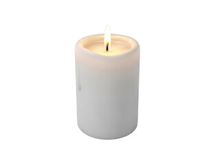 Lit white candle with soft glow isolated on transparent background