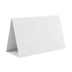 Blank white table tent or display card standing upright isolated on transparent background