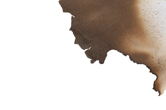 Burnt brown paper edge isolated on white background with copy space