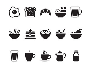 Fototapeta premium Breakfast Foods Vector Icon Set Stock