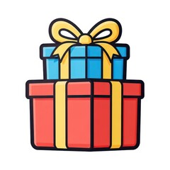 Stacked gift boxes with yellow ribbon isolated on white background