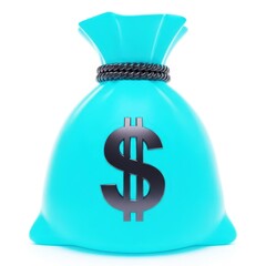 A cyan money bag with a dollar sign on it isolated on white background