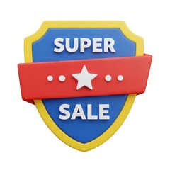 Super sale shield icon with blue and red design on white background