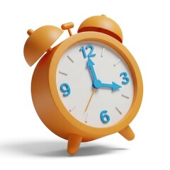 Orange alarm clock icon on white background with shadow