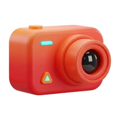 Red action camera with blue light on top isolated on white background