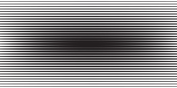 Abstract black horizontal lines with tapered wave effect, creating a modern optical illusion pattern for stylish backgrounds.