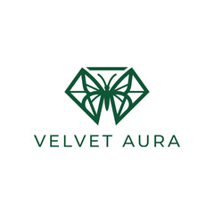 Fototapeta premium Elegant geometric butterfly within a diamond shape icon for luxury jewelry and premium beauty fashion branding named Velvet Aura