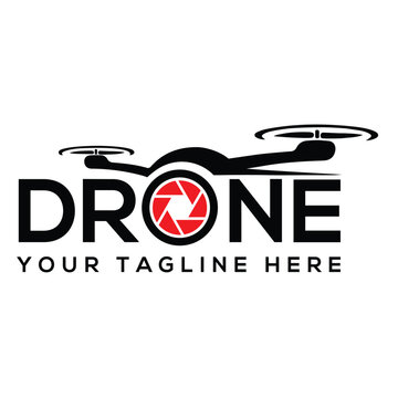 Drone Photography Logo with Camera Lens and Quadcopter Icon