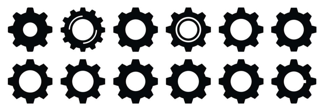 machine cog silhouette vector icons set, industrial machinery parts abstract mechanical illustration.