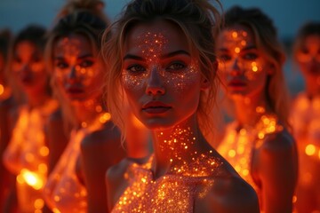 Glowing Holographic Screens Embedded in the Sunburned Skin of a Stunningly Beautiful Group