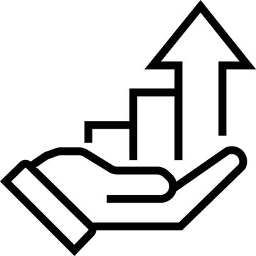Hand with arrows up vector icon Abstract arrow graph emblem on open hand symbolizing strategy stability and market optimism flat hand showing the icon of graph going down - vector 