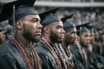 Obraz premium Celebrating achievement and unity at the university graduation ceremony for African American men