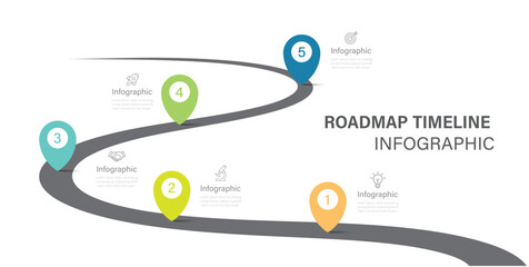 Infographic template design for business. 5 Steps Modern Timeline diagram with road journey concept. Presentation vector infographic template.