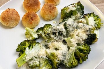 Roasted Broccoli with Creamy Cheese Sauce and Golden Baked Bites