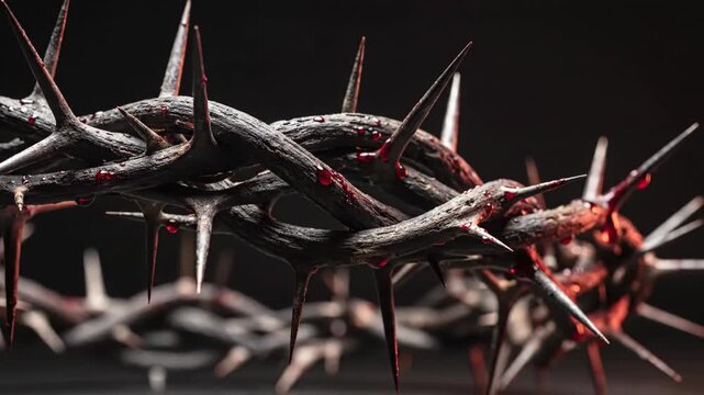 Crown of thorns with blood droplets. Symbol of sacrifice and suffering. Jesus Christ, Christianity, Easter, and Good Friday concept