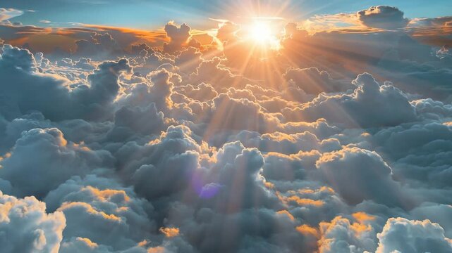 Dramatic aerial 4K footage of sunrise over stormy ocean waves with golden light and clouds in slow motion cinematic clip