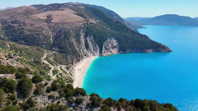 Greece Kefalonia, Myrtos beach, drone view