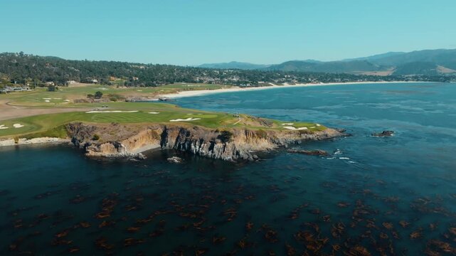 aerial drone view of Pebble Beach, California