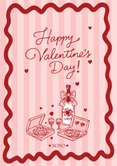 Quirky Valentine's Day Doodle Card with Pizza, Wine and Romantic Greeting