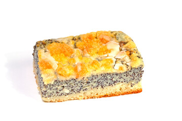 Ein St&uuml;ck Mohnkuchen vor wei&szlig;em Hintergrund