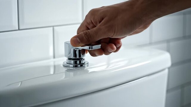 Hand flushing toilet in bathroom