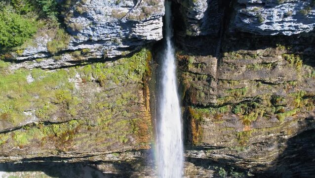 Pericnik Waterfall vertical drop aerial view