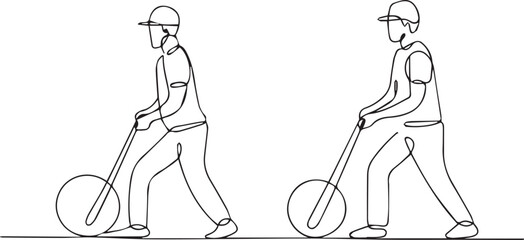Man Riding a Monowheel in Motion, Illustrated in Simple Line Art Style © rs_studios