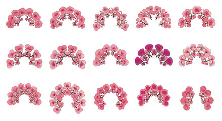 Collection of pink floral rainbow arches for decoration or design