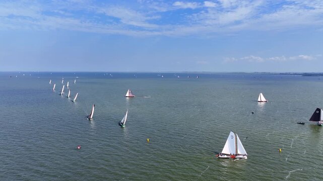 Skutsjesilen sailing race championship on ijsselmeer lake