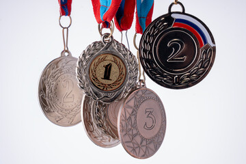 Sports medals are awards for high achievements in competitions. High quality photo