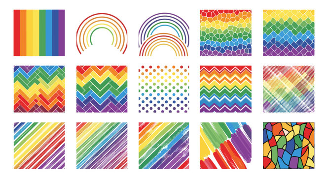 Collection of colorful rainbow and chevron pattern designs