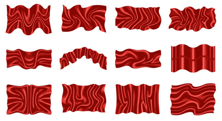Fototapeta premium Collection of various red fabric textures with different patterns and folds