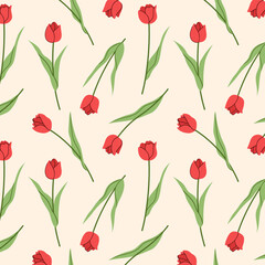 Obraz premium Gentle seamless pattern with tulip flowers. Vector design for paper, cover, fabric, interior decor and other
