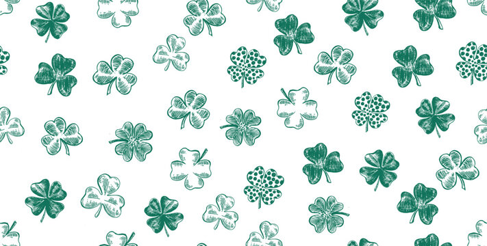 St. Patrick's Day. Sketch pattern clover, Hand drawn illustration.	
