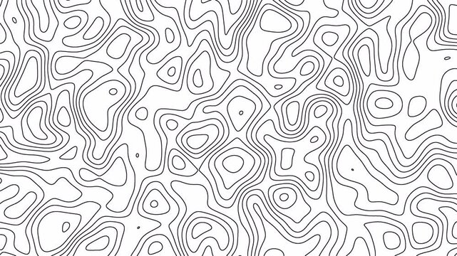 Abstract topography white stripes background motion loop footage video with geo map pattern, best for motion graphics and design projects, fractal lines background, Moving waves on black background 4k