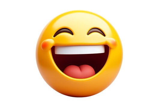 Joyful laughing emoji with wide open mouth and closed eyes isolated on a transparent background yellow emoji