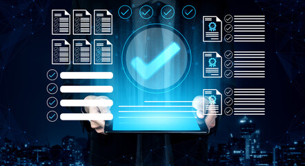 Visual representation of modern document management showcasing checks, tablet interface, and an...