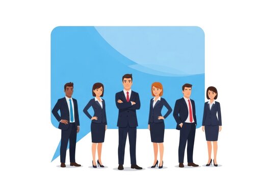 Diverse business team standing in front of blue background