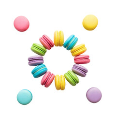 Colorful Macaron Wreath Arrangement Isolated on Transparent Background