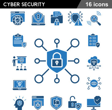 Cyber Security Defense Toolkit 16 Dual Tone Blue Icons for Digital Risk Management, Network Protection and Privacy Compliance Graphics
