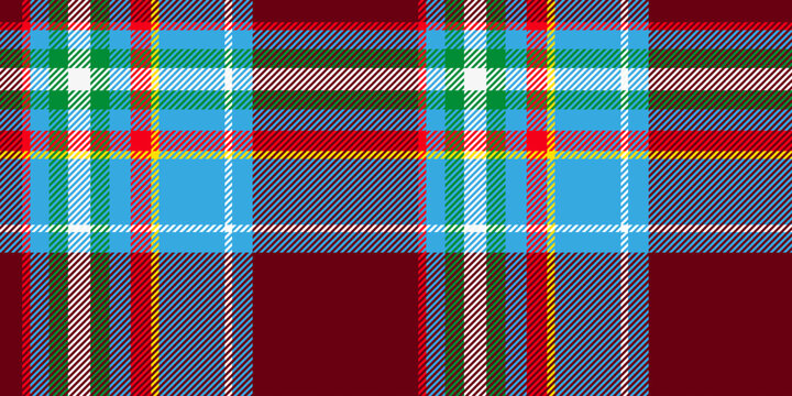 Bright Scottish seamless tartan pattern, red blue green background, festive tweed fabric
